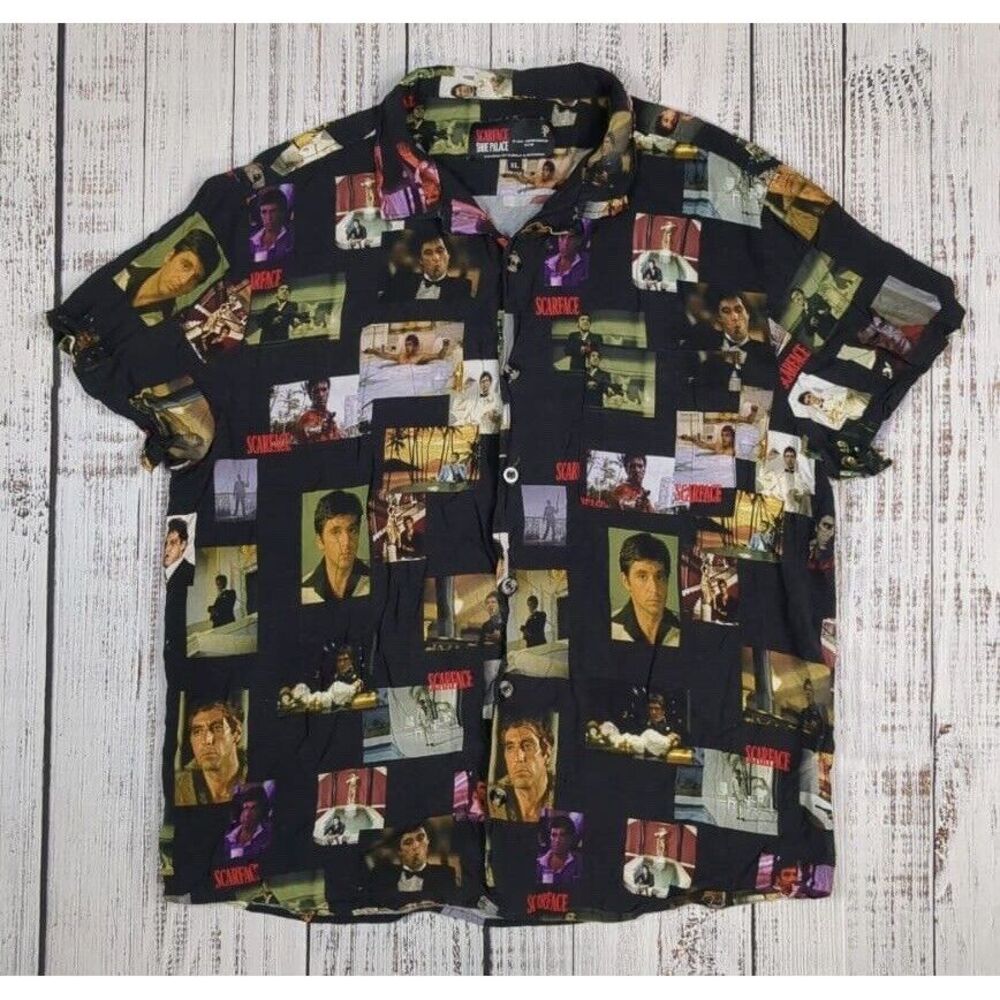 Scarface Shoe Palace‎ Men's Viscose All Over Print Short Sleeve Button Shirt XL